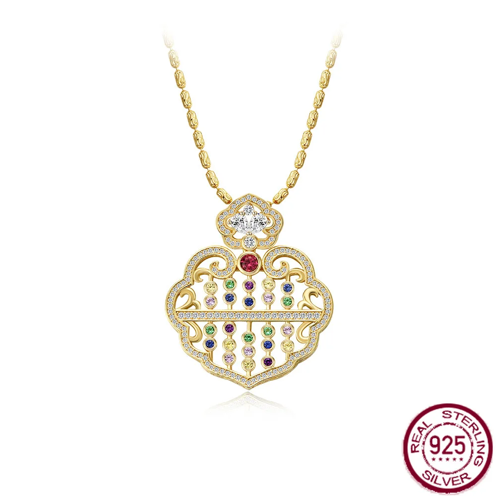 

New S925 pure silver full diamond inlaid with colored/white cultivated gemstones light luxury single pendant wedding jewelry