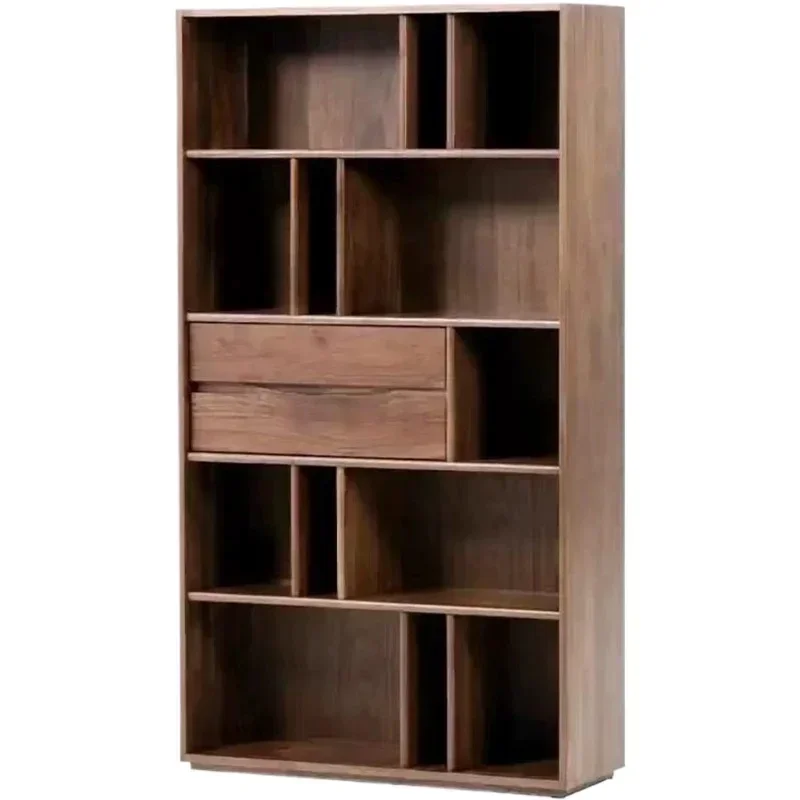 Walnut, floor-to-ceiling bookcase, modern simple integrated wall display cabinet