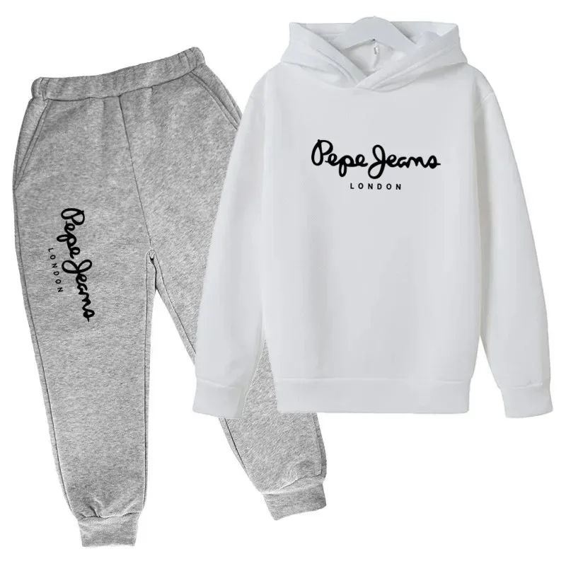 Freizeit-Trainingsanzug mit Buchstabenmuster, bestehend aus 2 Teilen: Kapuzenpullover und Hose, für Jungen und Mädchen im Alter von 3 bis 13 Jahren, geeignet für Frühling und Herbst, Streetwear, Kinderkleidung. – Detail 14