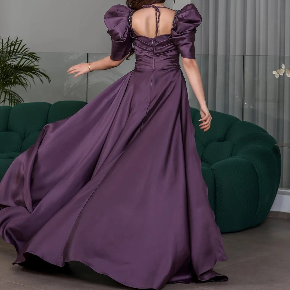 Gaun Malam Putri Duyung Kustom Model Panjang Menyentuh Lantai Kerah V Lengan Pendek Gaun Prom Fashion Berpayet Lipit Sederhana Gaun Pesta Berdraperi