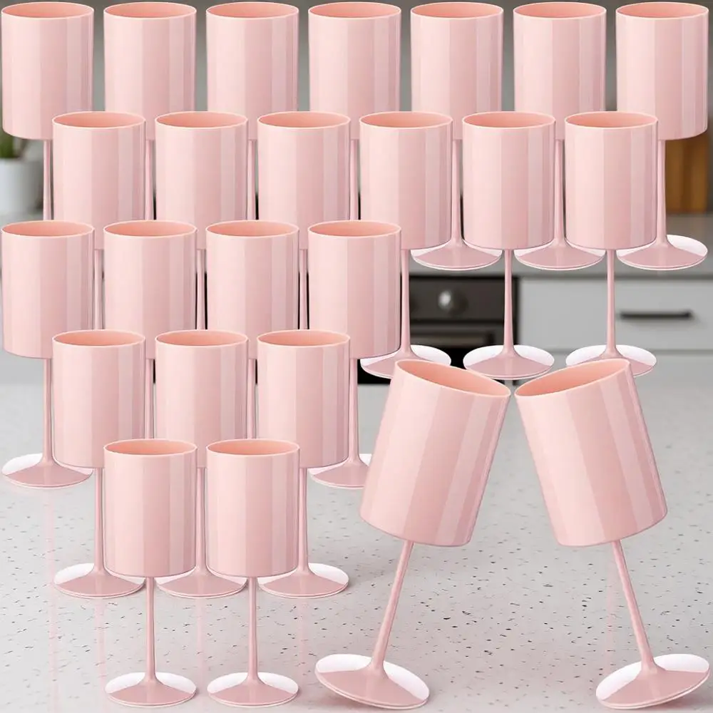 

Набор из 24 розовых акриловых бокалов для вина на ножке, 300 мл, квадратные бокалы для шампанского для вечеринок, свадеб, дней рождений, ужинов