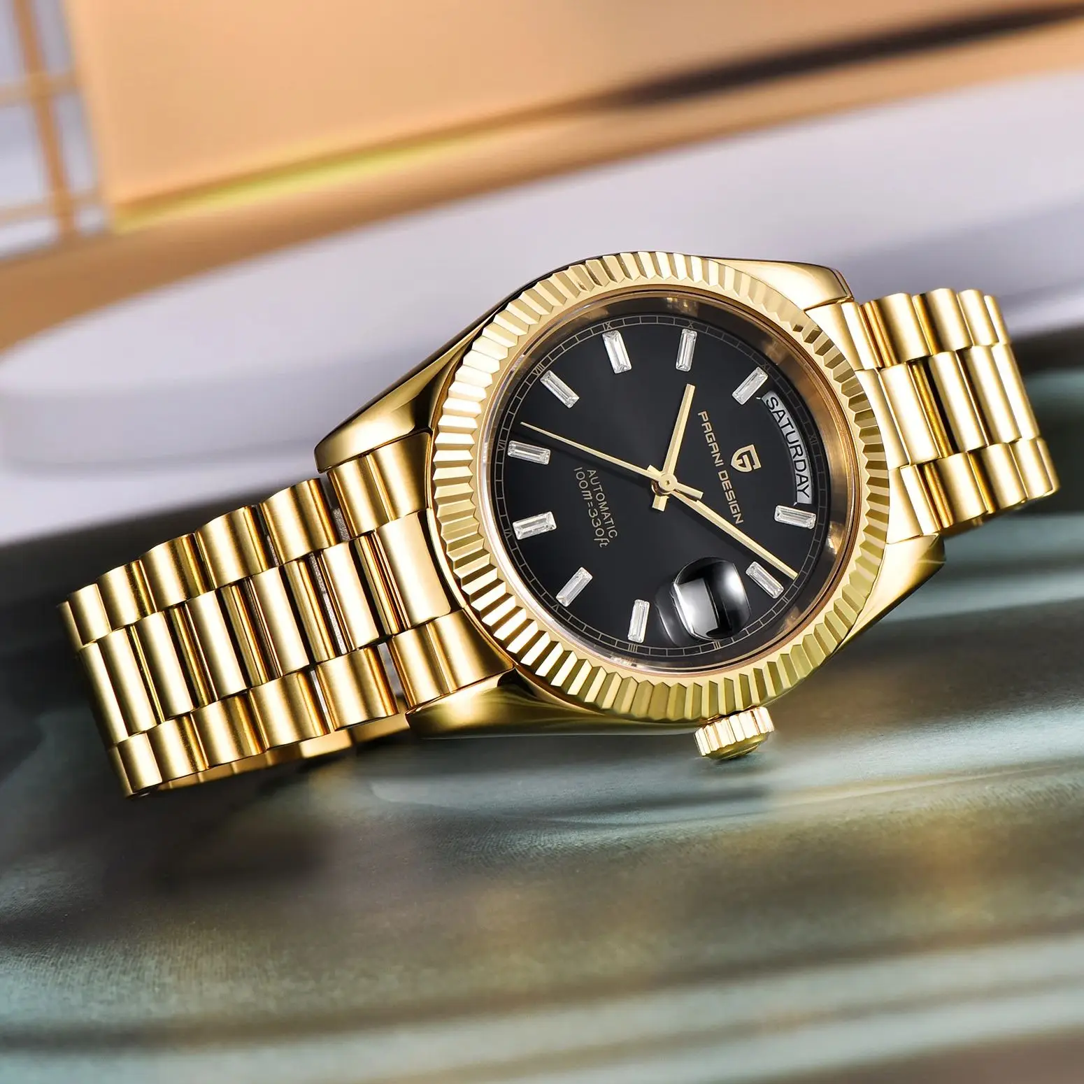 PAGANI DESIGN Date Week 40MM Brand Gold Automatic Men Mechanical Wrist Watch thumbnail 4