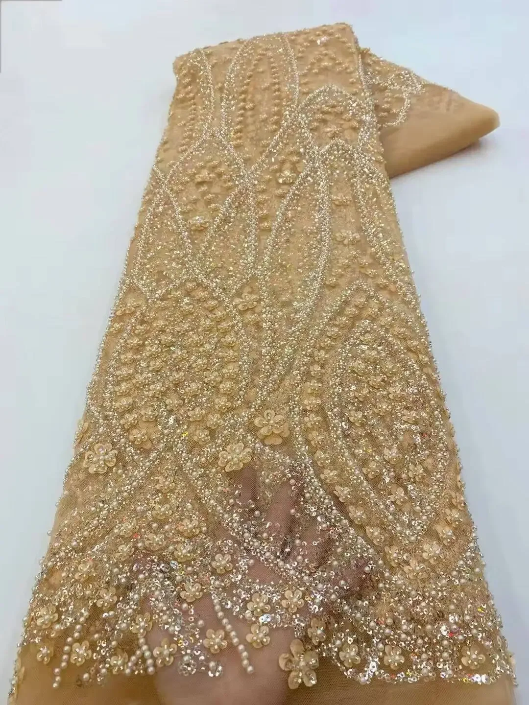 Newest Luxury Heavy Beaded Lace 2026 High Quality Net African Sequin Lace Fabrics Embroidery Women Dresses for Wedding Bridal image 3