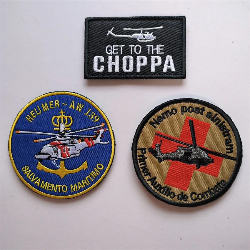 Get To Da Choppa Helicopter Patch Rescue helicopter AW139 Embroidered Tactical Patches hook back for backpack vest