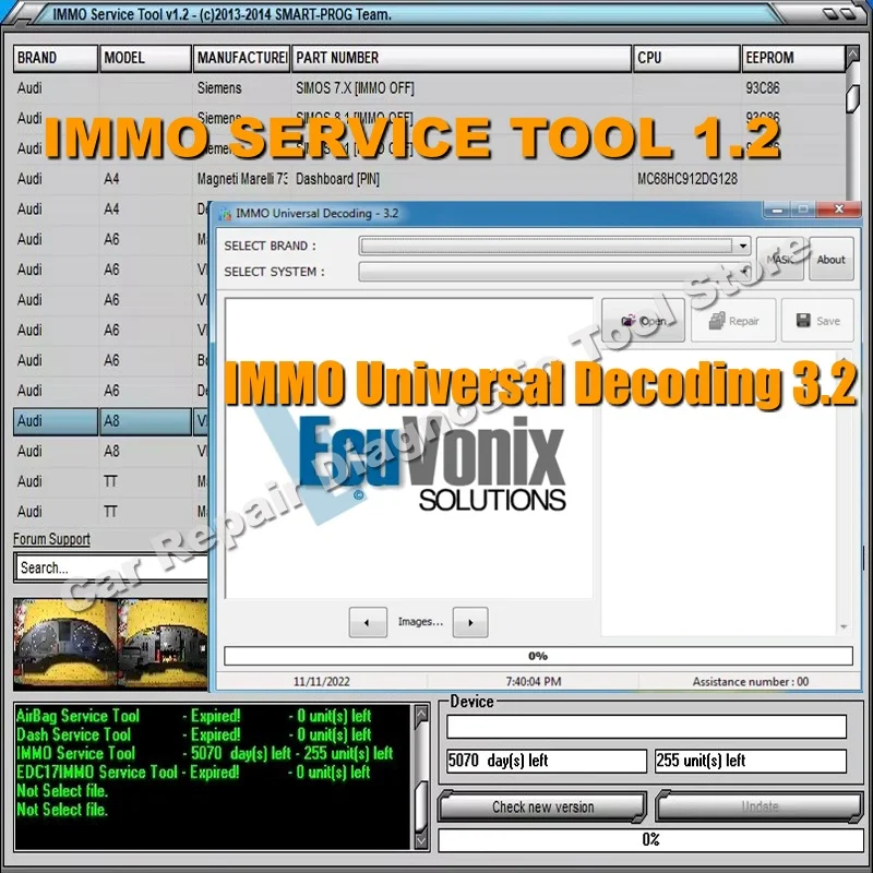 

IMMO Universal Decoding 3.2 with free keygen IMMO Service Tool V1.2 Both Car Diagnostic Software EcuVonix 3.2 Unlimited Crack