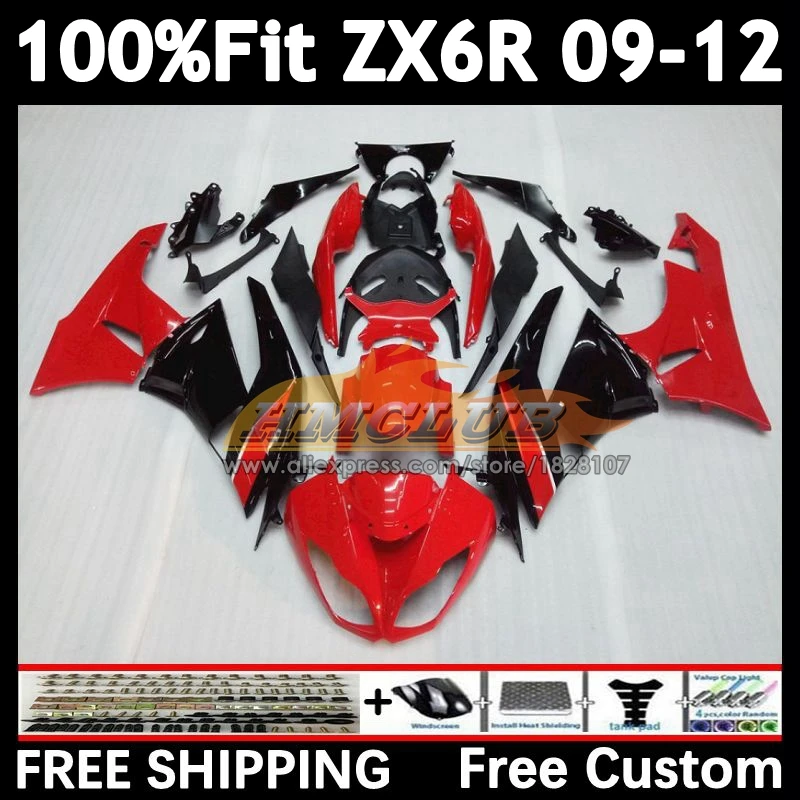 Factory Red Injection Kit For KAWASAKI NINJA ZX-636 ZX-6R 2009 2010 2011 2012 158No.0 ZX 636 6R ZX636 ZX6R 09 10 11 12 Fairing