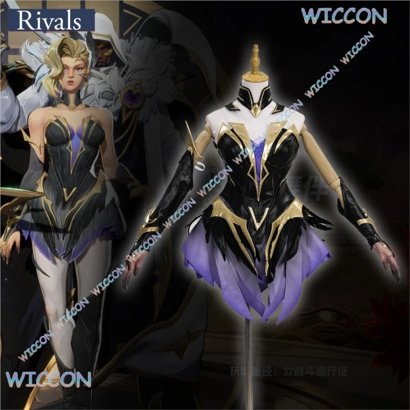 

Mvl Rivals Daggerr Косплэй женский фэнтезийный фиолетовый черный платье перчатки маска костюм ролевая игра женский карнавальный костюм на Хэллоуин