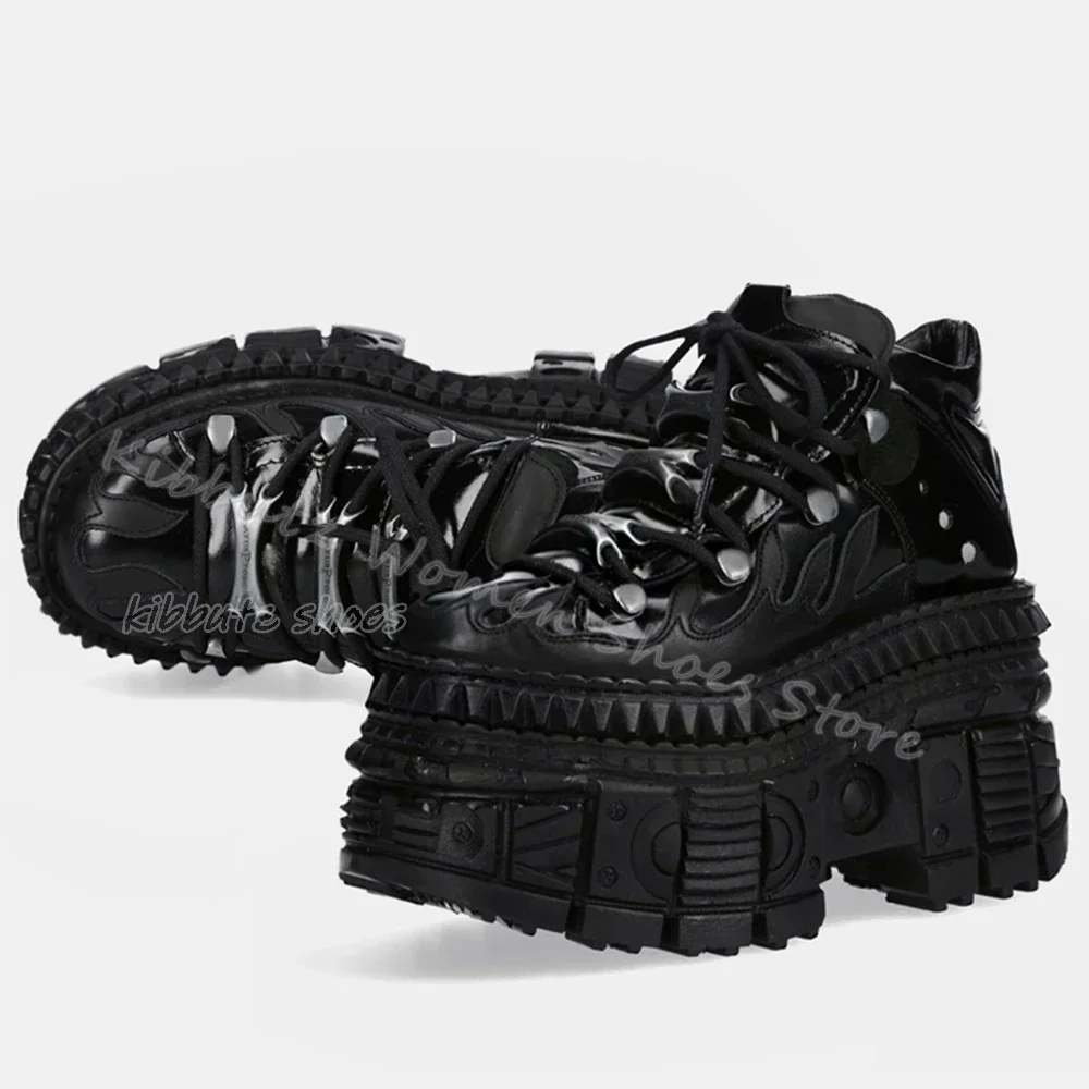 

Thick Bottom Sneaker Platform Hot Girl Punk Rock Gothic Lace-Up Genuine Leather Solid Color Fashion Elegant Concise Shoes Newest
