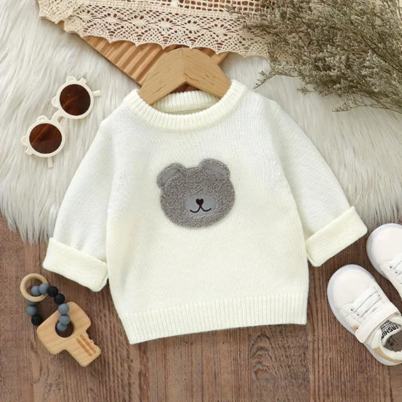 

Baby Clothes Boys Girls Kids Knitted Sweater Cute Teddy Bear Patch Unisex Baby Jumper Warm Toddler Pullover Sweater