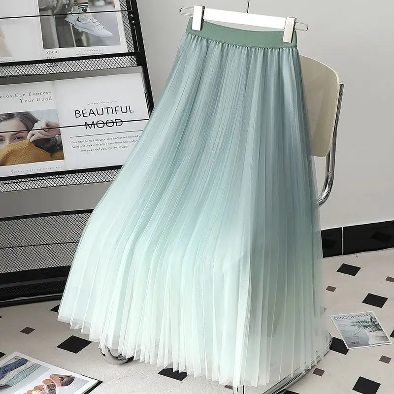 

Ethereal Gradient Tulle Skirt New Spring Summer Flowy Midi Length High Waist Chiffon Layered Semi Skirt Slim Fit Feminine