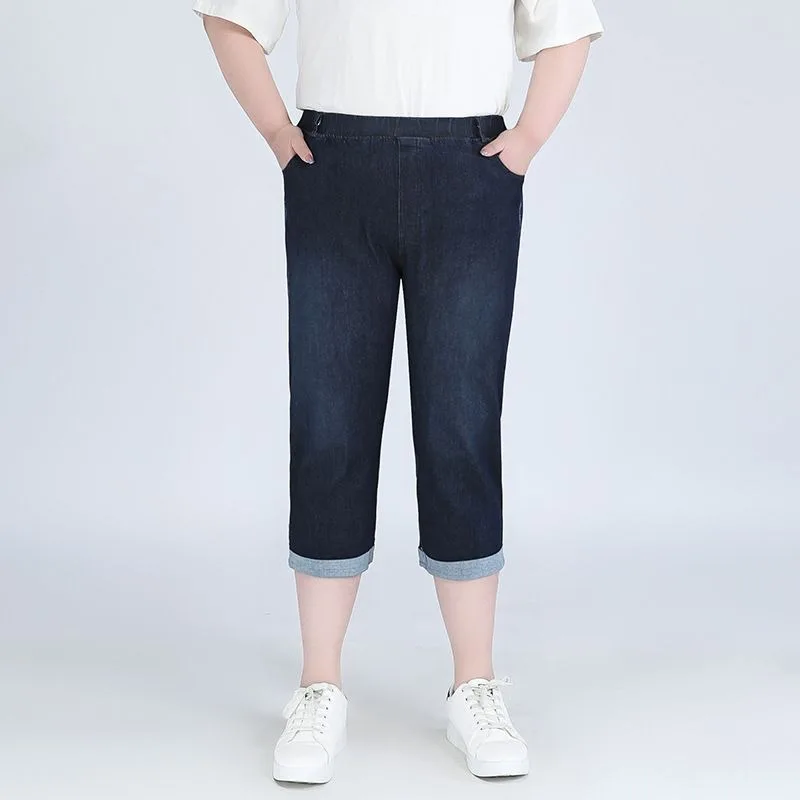 140KG 9XL Denim Shorts Women Summer Plus Size 8XL 7XL 6XL Cropped Stretched High Waisted Oversized Capri Female Half Trousers