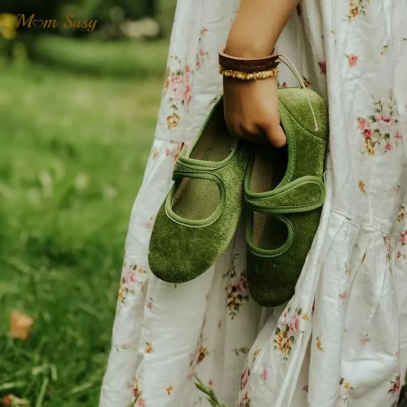 Zapatos de baile de princesa para niñas pequeñas, zapatos planos Vintage de fondo suave, banda de gancho, Primavera, otoño y verano