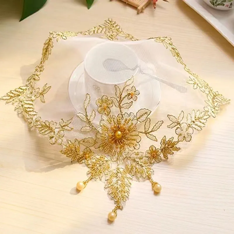 Table decoration and accessories gold beads embroidery placemat kitchen Christmas flower table place mat cloth wedding coaster