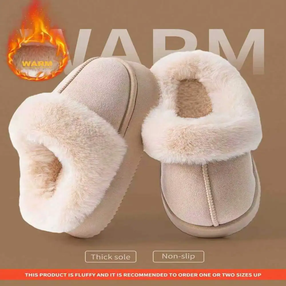 

Winter Plush Slippers Women Thick Bottom Fluffy Non Slip Warm Indoor House Shoes
