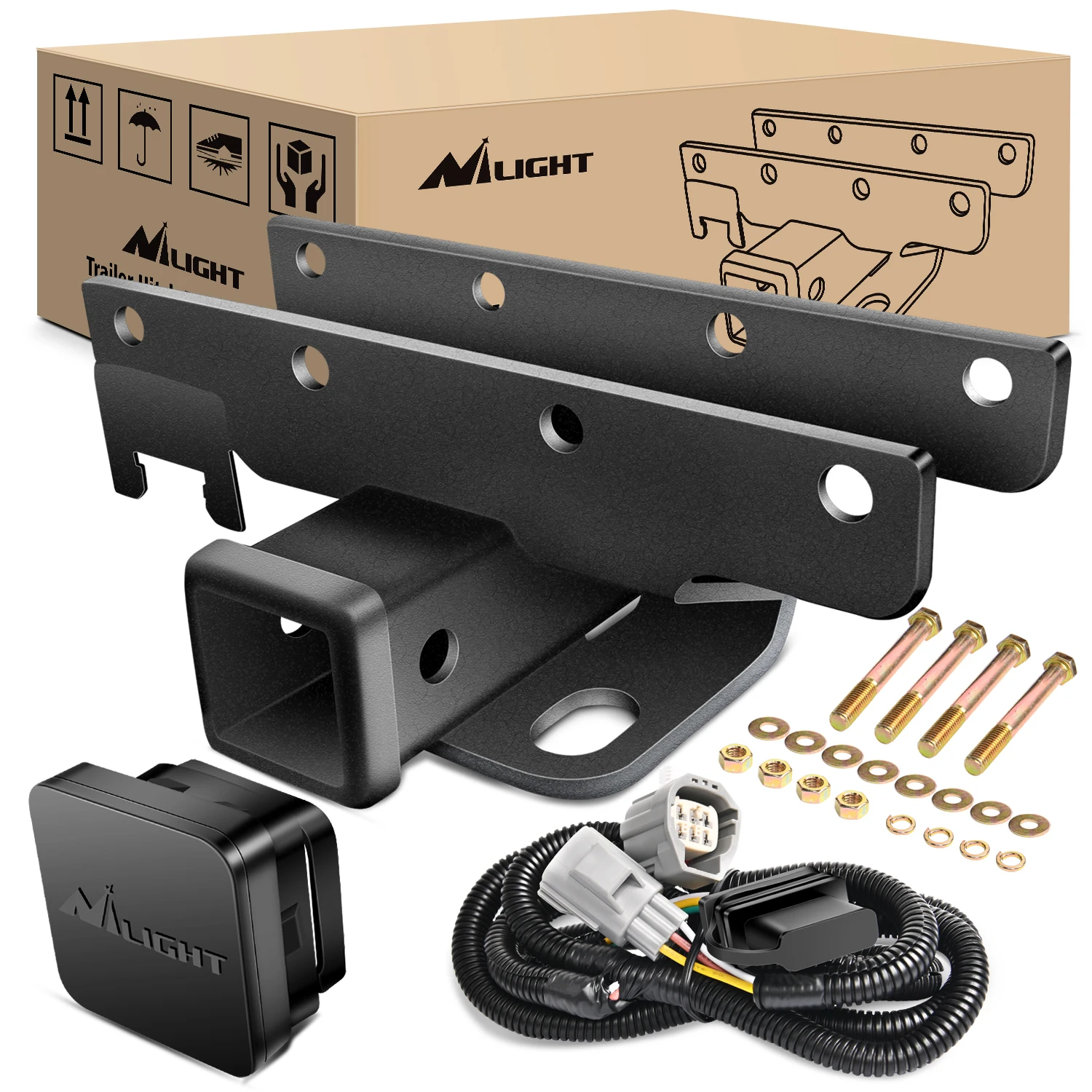 

Nilight 2" inch Rear Bumper Tow Trailer Hitch Receiver Kit, Compatible for 2007-2018 Jeep Wrangler JK 4 Door & 2 Unlimited, w/4-Pin Wiring Harness (Exclude JL Models)