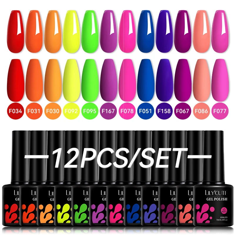 LILYCUTE 12 개/대 누드 브라운 레드 네일 젤 폴란드어 세트 세미 퍼머넌트 UV 젤 네온 시리즈 네일 아트 젤 네일 바니시 키트