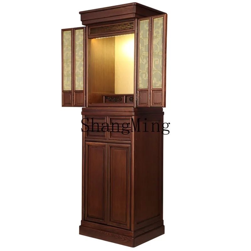 

ZHB solid wood household Buddhist niche old elm vertical cabinet with door Buddhist cabinet vertical cabinet G