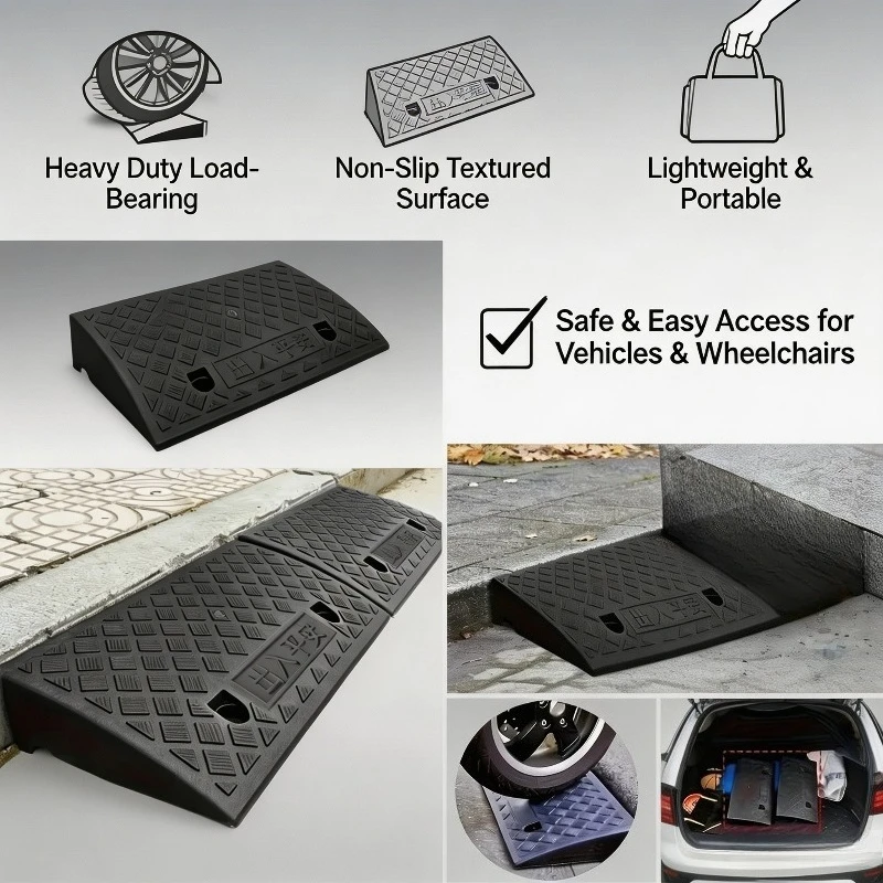 Portable Plastic Curb Ramp 10cm Non-Slip Textured Surface Heavy Load Bearing Threshold Slope for Vehicle Wheelchair Use