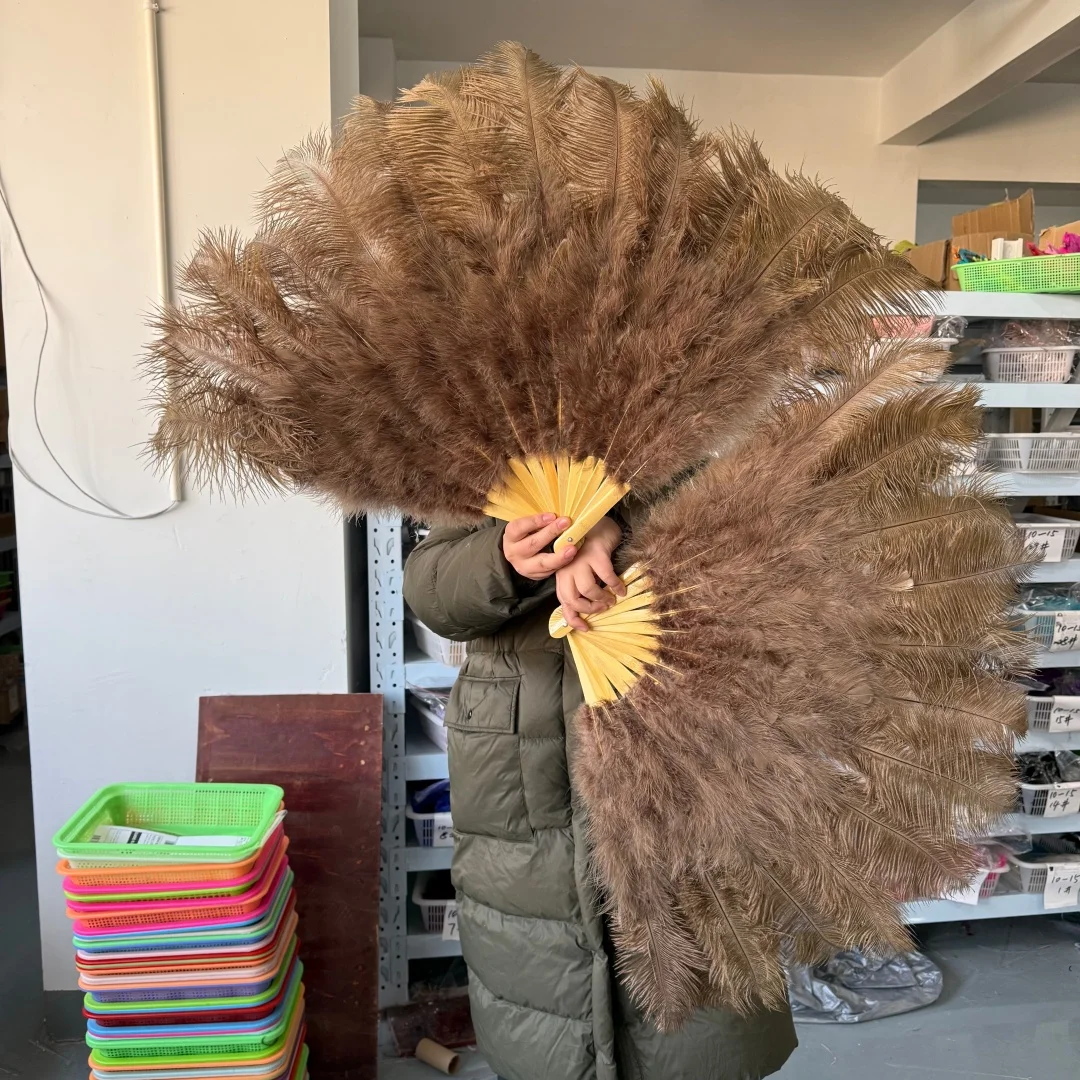 1/2PCS Brown Ostrich Feather Fan 70cm/100cm Handheld Feather Fan For Carnival Party Stage Performance Accessories Dancer Props
