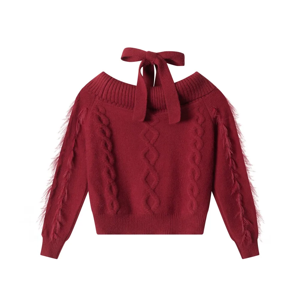 Suéteres con cuello Halter liso básico con hombros descubiertos, ropa de invierno tejida de diseñador, jerséis sexys, Tops para mujeres y niñas