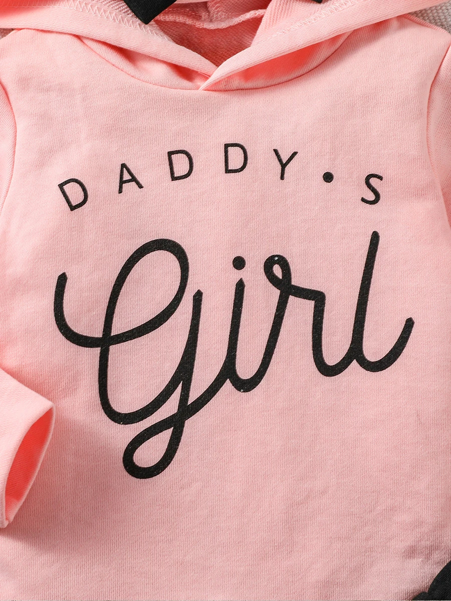 Baby Girls Autumn Long Sleeve Printing Letter Hoodie Outfit With Bow Set For Casual 2Pcs