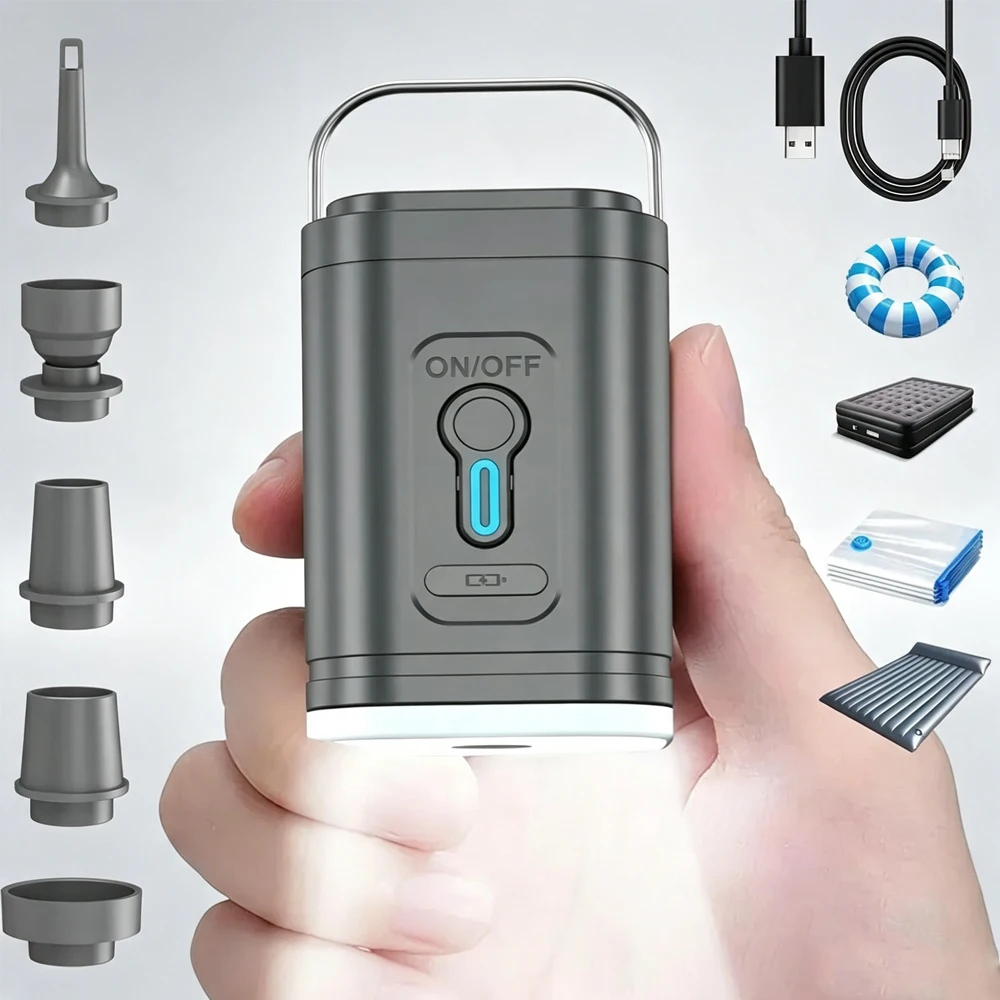 Mini //Portable Air Pump 1200mAh USB Rechargeable Wireless Inflator Deflator for Camping Mattress Pool Float Boat Fast Inflation