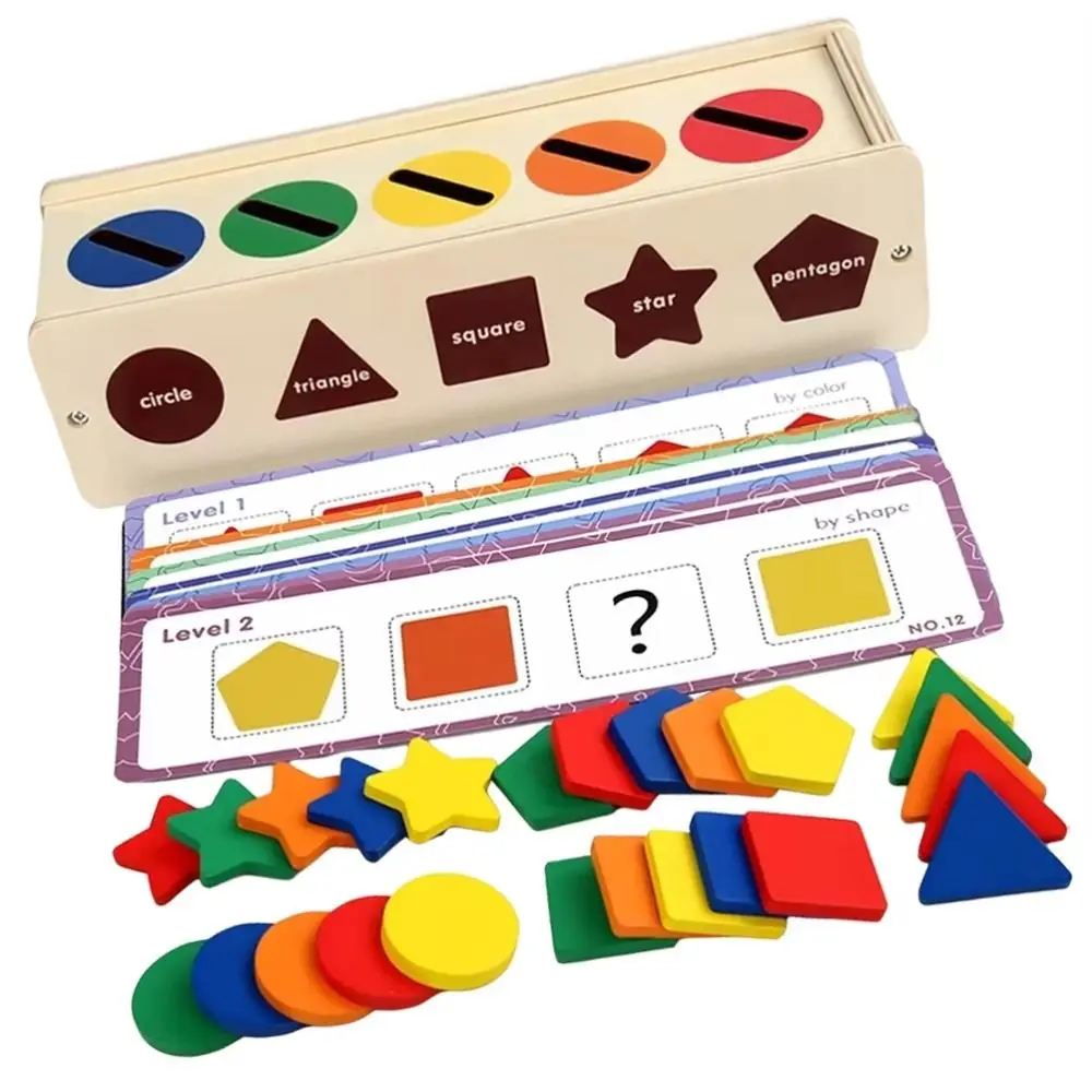 Geometric Cognition Wooden Shape Sorting Box Puzzle Montessori Shape and Color Sorting Hand Craft Early Education