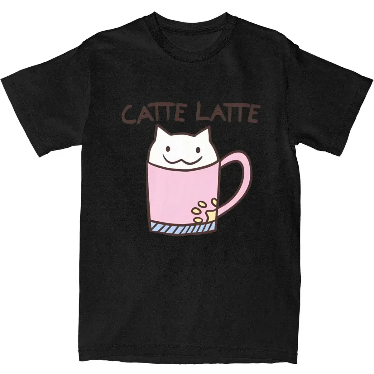 Catte Latte T Shirt Male cafe Vintage Cotton T-Shirts Beach Breathable Novelty Tees Casual Oversized Tops