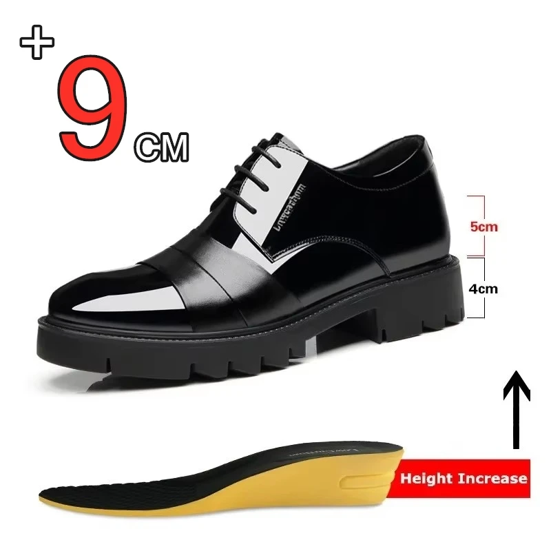 Patent Leather Splicing Men Elevator Shoes 4/7/9 CM Height Increase Lift Men Formal Oxford Shoes for Business Wedding Footewar