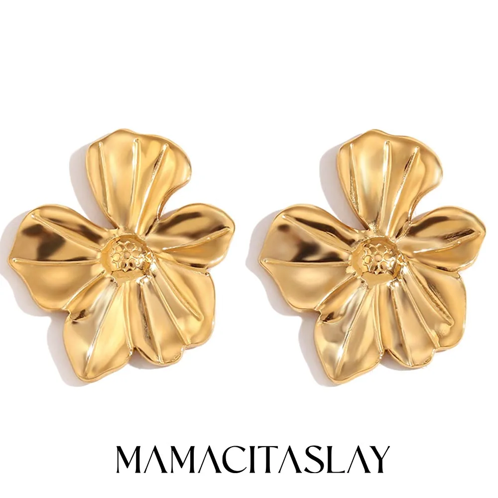 MamacitaSlay Elegant Stainless Steel Flower Stud Earrings Party 2025 Trend Luxury Hight Quality Waterproof Jewelry Women's Gift