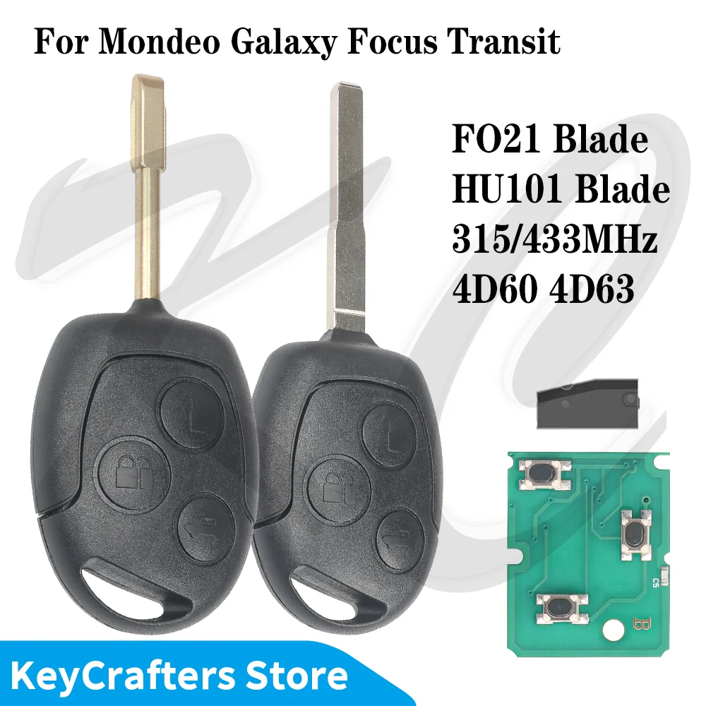 KC 4D60/4D63+ 315/433MHz Replacement Car Remote Key For Mondeo Galaxy Ford Focus Transit Fusion MK3 Fiesta 2002-2012