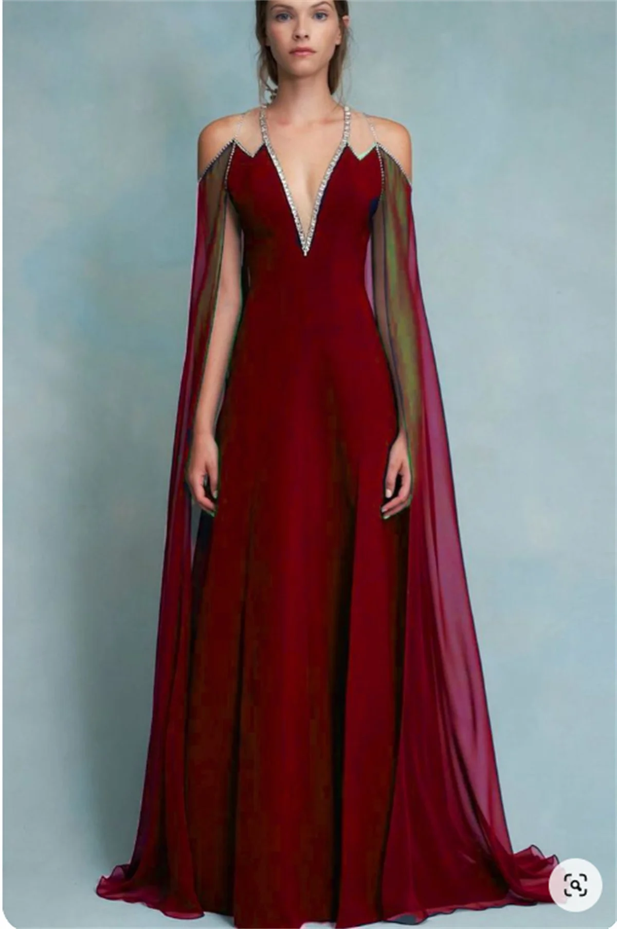 

Classical Red A-Line Prom Dress A-Line Tulle Chiffon V-Neck Cape Sleeve Diamond Dress Special Occasion 2024 فساتين مناسبة رسمية