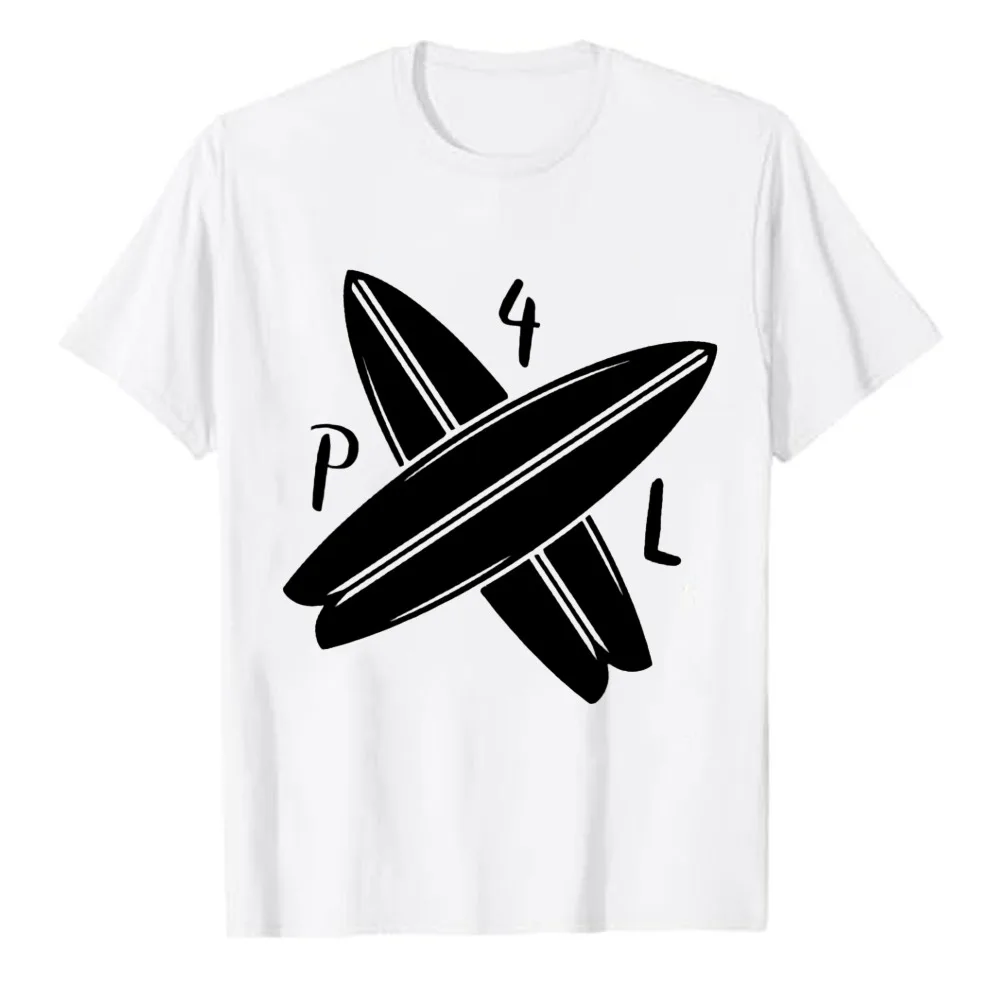 P4L Crossed Surfboards Graphic T‑Shirt Casual Cotton Tees Outer Banks‑Inspired Sketch Surf Board Print Beach Coastal Surfer Tops