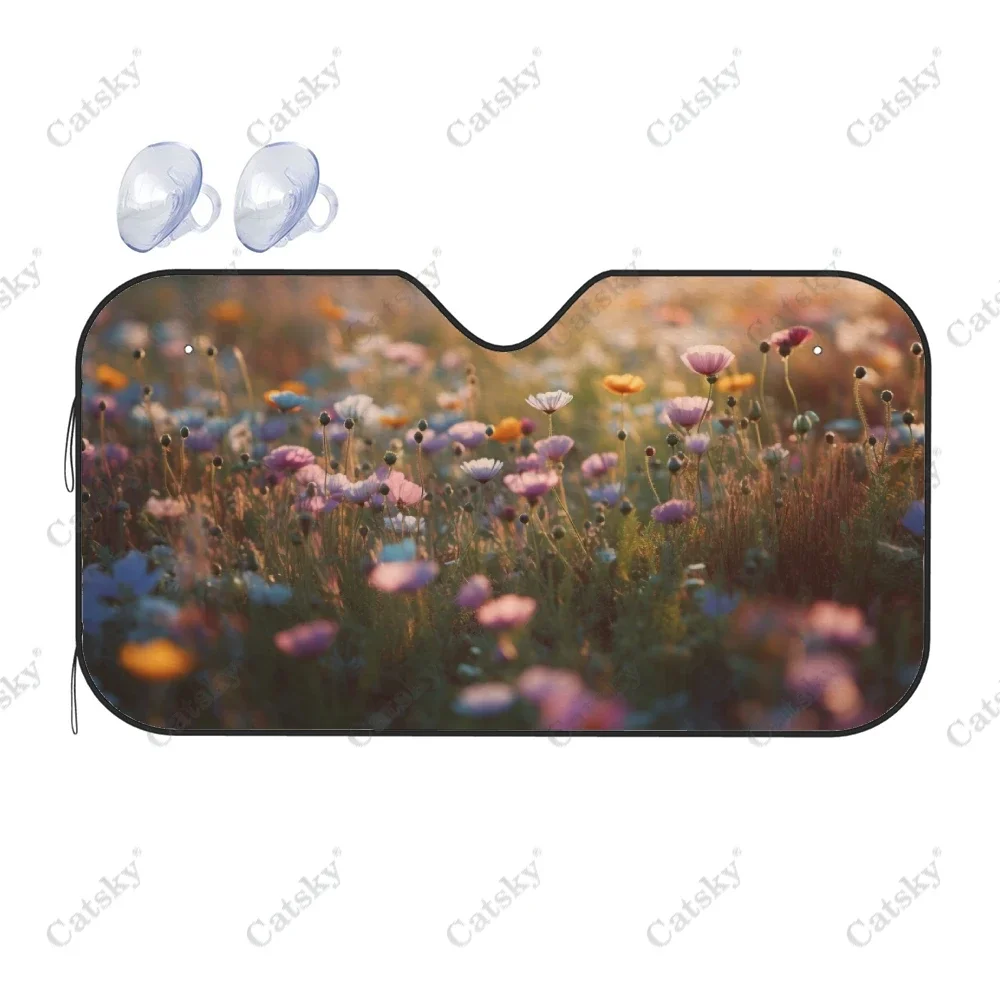 Wildflowers Bloom in The Meadow Car Windshield Sunshade, Front Auto Car Windshield Sun Shade Blocks Uv Rays Sun Visor Protector