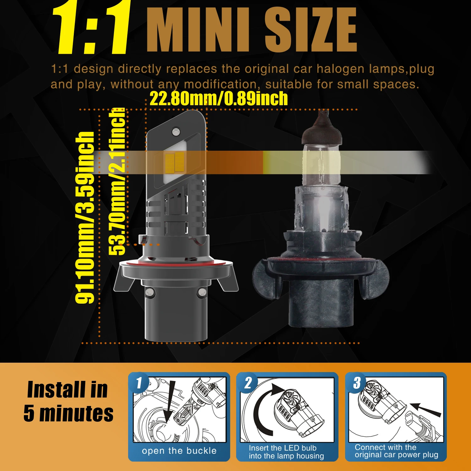 2pcs H13 9008 P26.4t Led Headlight High Power Powerful Light Canbus Car Turbo Diode Bulb White Moto Fog Lamp No Adapter Required
