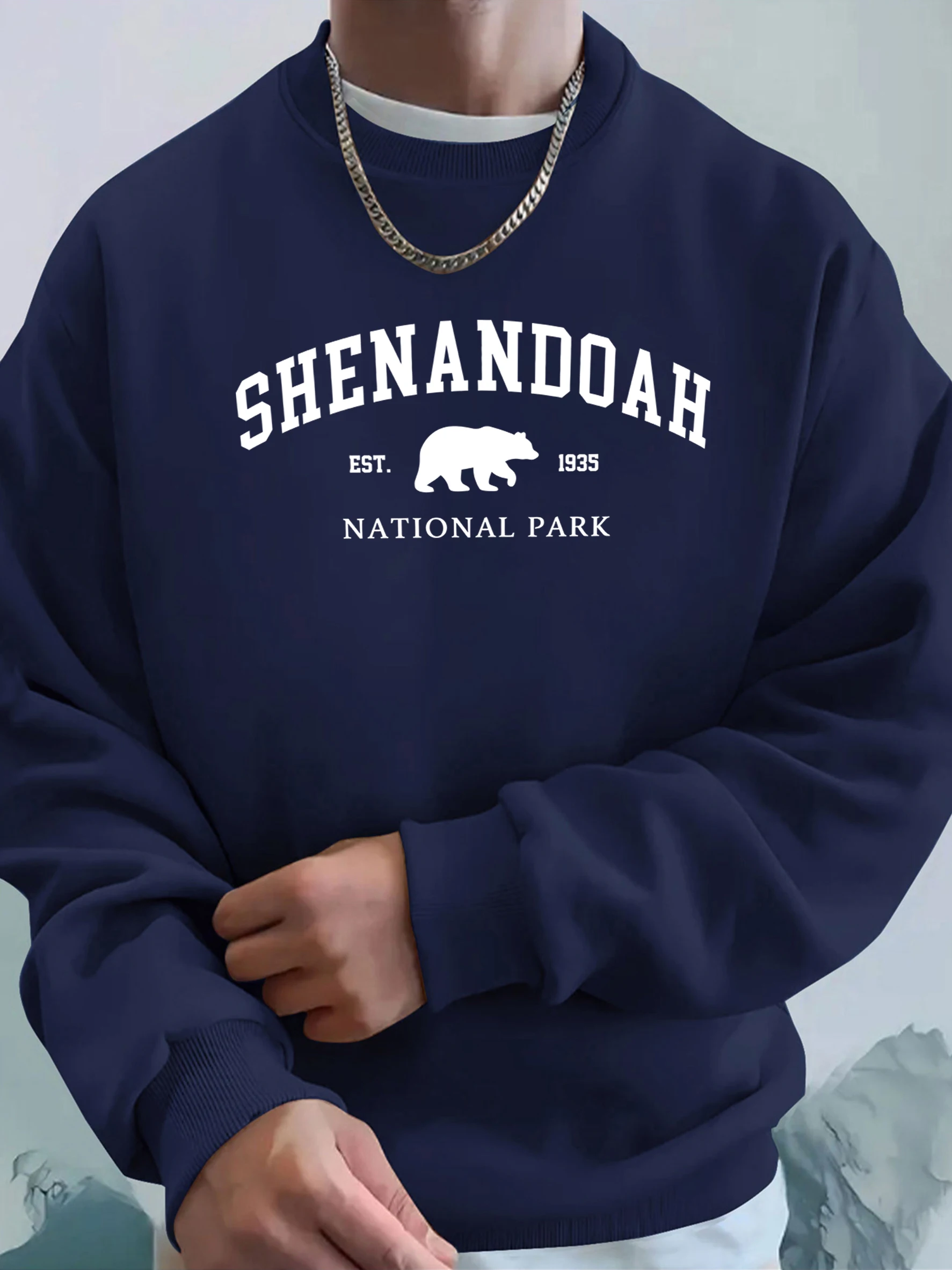 Senandah Nationalpark Bärendrucke Hoodie Herren Warme Tasche Kapuzenpullover Fleece Basics Sweatshirts Bequeme Sport Streetwear