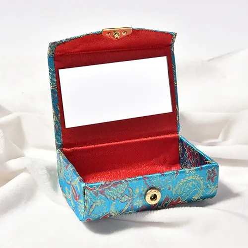 1Pc Retro Embroidered  Square Lipstick Case With Mirrors Brocade Flower Design Lipstick Display Box Jewelry Holder Random Color