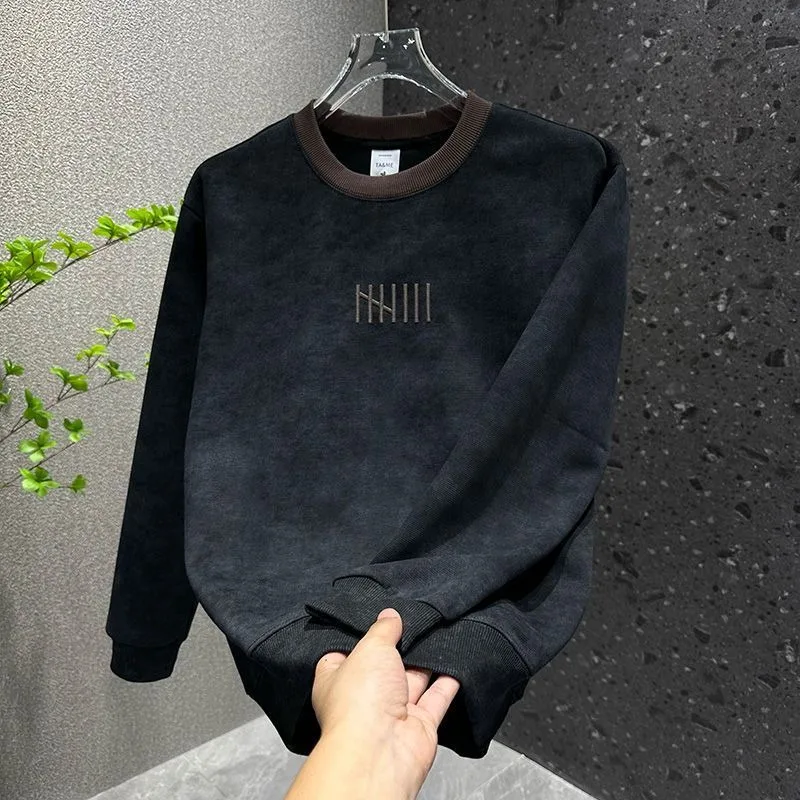 Felpa con cappuccio slim casual da uomo con collo rotondo tie-dye autunno nuova moda ricamata top trendy elegante strato base