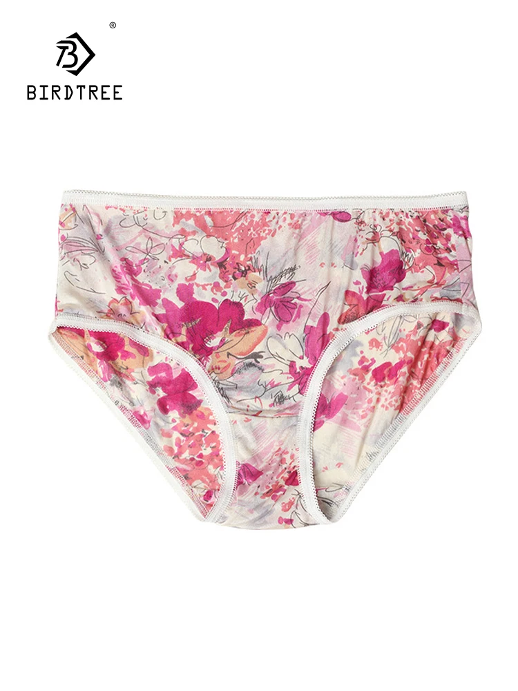 

Пикантное белье BirdTree из 100% натурального шелка, женское нижнее белье с цветочным принтом и средней талией, французское дышащее нижнее белье, Новинка лета 2024, P44690QC