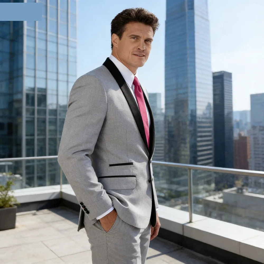 

Мужской повседневный костюм-двойка с лацканами, приталенный, с эффектом смокинга, на одной пуговице, для свадьбы, вечеринки, праздничный комплект