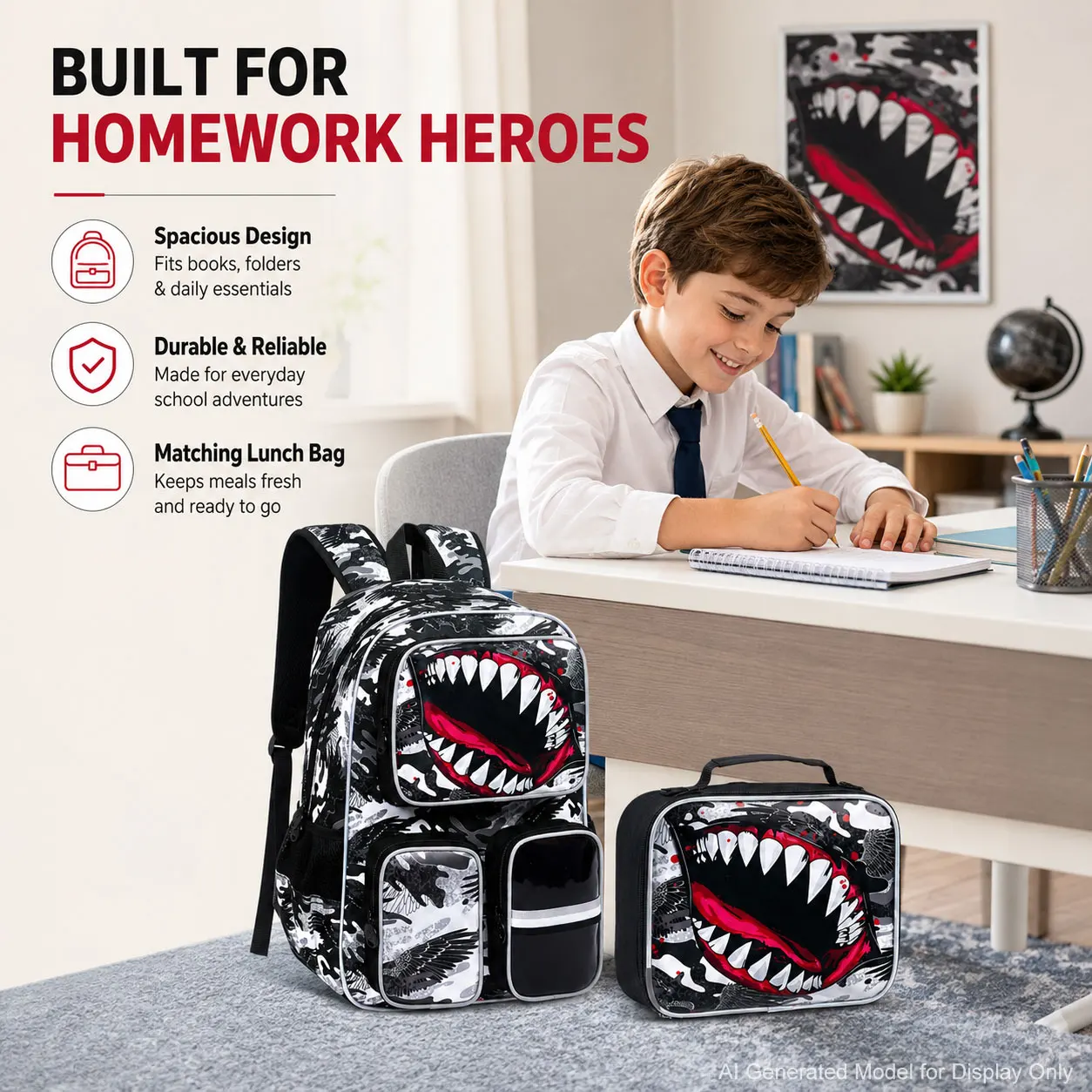 3pcs-16in-boys-backpack-set-uv-print-sharp-teeth-big-mouth-school-bookbag-with-handbag-pencil-case