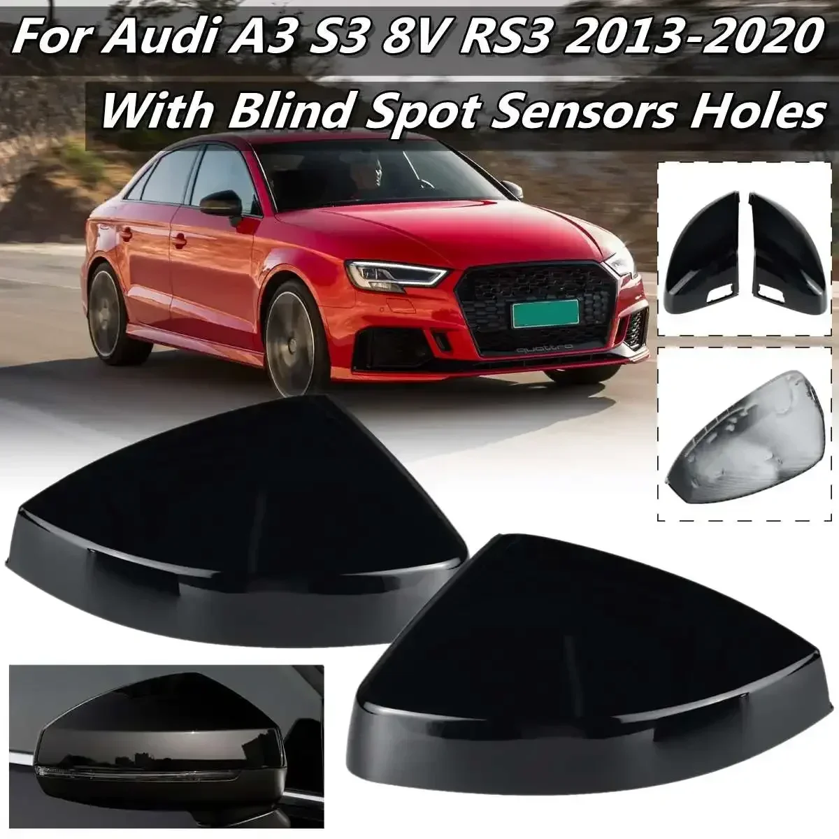 

Pair Side Wing Rearview Mirror Cover Caps For Audi A3 S3 8V RS3 2013 2014 2015 2016 2017 2018 2019 2020 Glossy Black Carbon