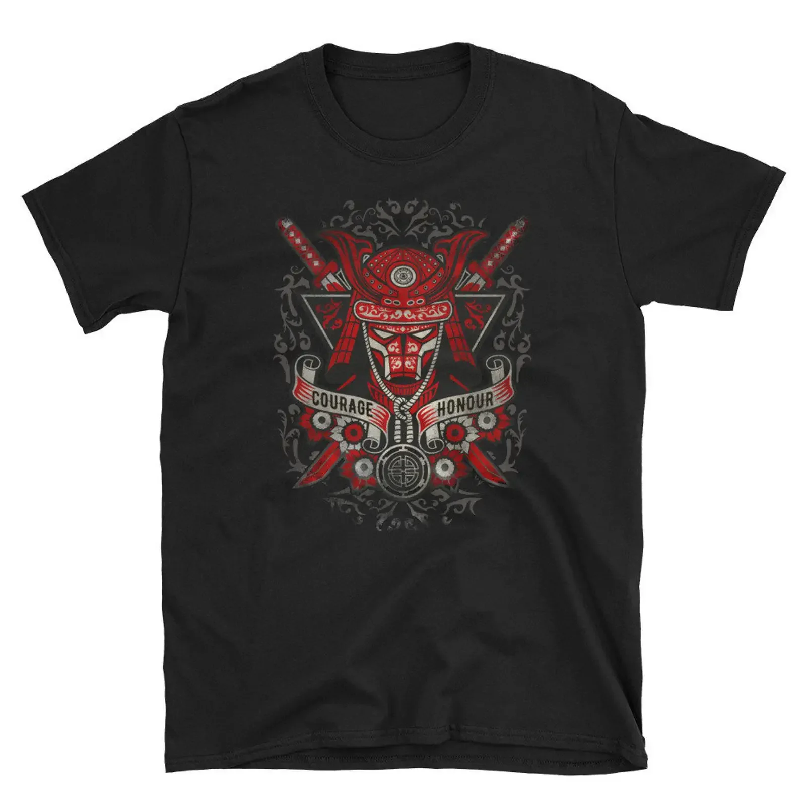 T-shirt Masque de Samouraï – Honneur, Courage, Arts Martiaux – Vintage, Lavé, Extensible, Légèrement Tissé, Vêtements de Créateur, Respirant, Doux, Polyvalent