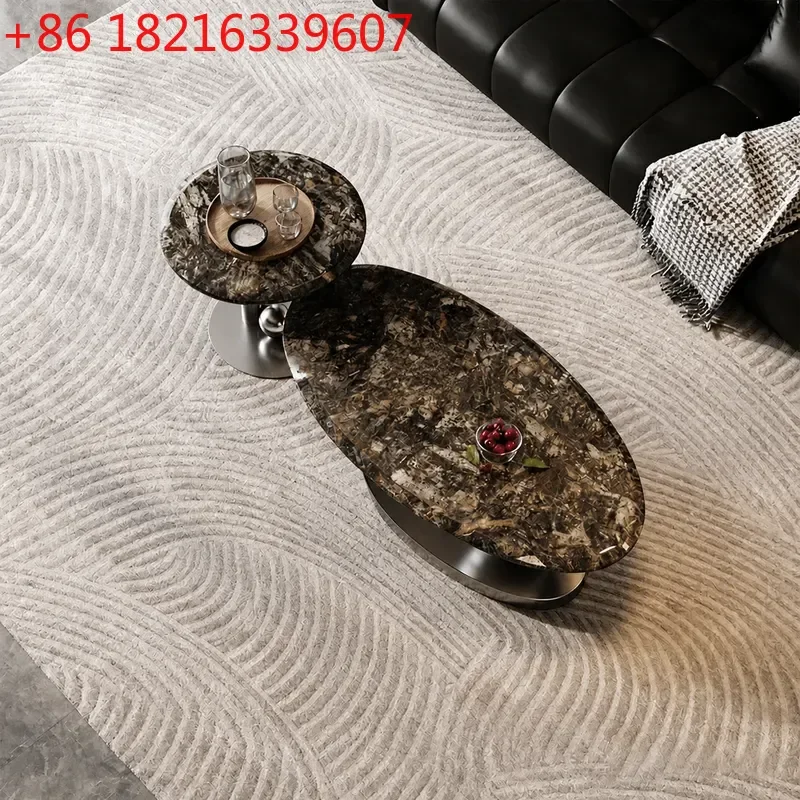 YAOPure Natural Stone Platinum Diamond Dragon Ball Coffee Table Oval Italian Light Luxury Living Room Household Small Apartment