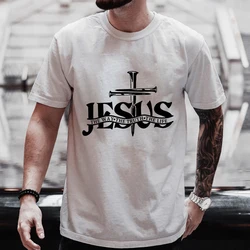 Jesus Pattern Men's T-shirt Fashion Graphic Tops Short Sleeve Tees Summer Casual Outdoor Streetwear Male Plus Size Y2k Clothes