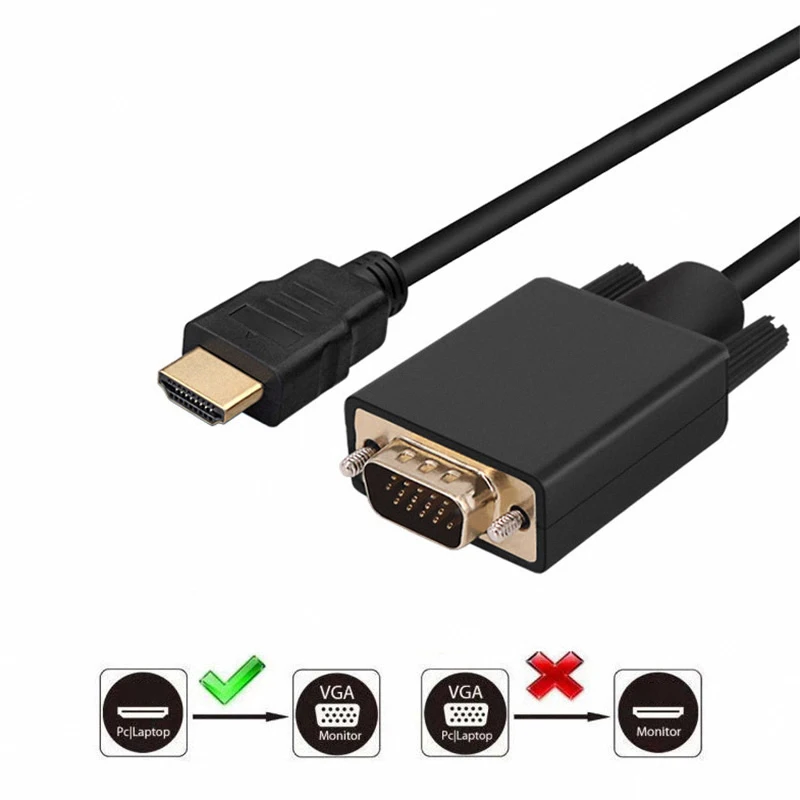 Cabo adaptador VGA para HDMI padrão, vídeo de alta definição, 1080p, projetor de tela, TV, 1,8 m