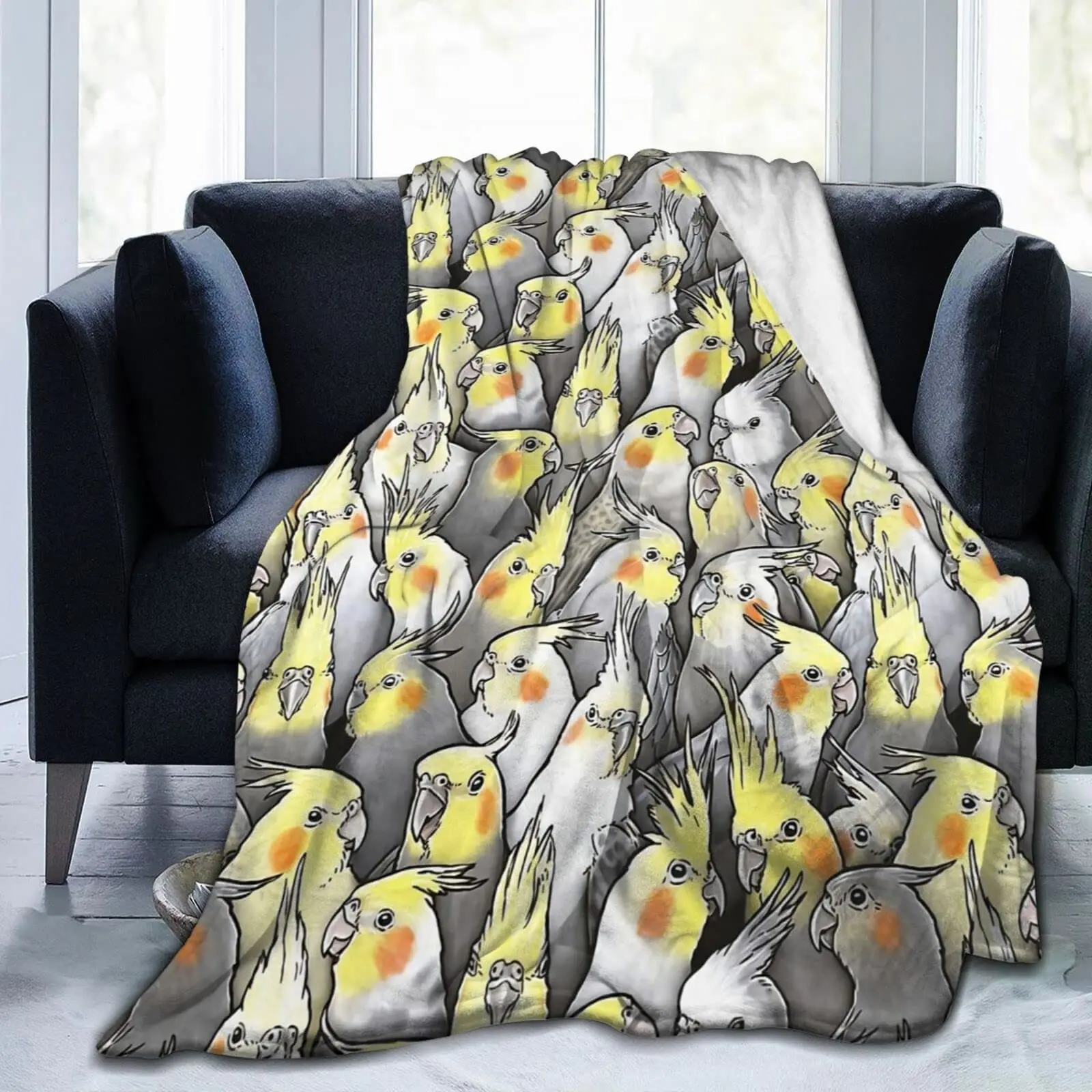 Cockatiel Flannel Throw Blanket,Cozy Warm Parrot Throw Blanket for All Seasons Bedding, for Bed Sofa Couch Warm Home Decor Gifts