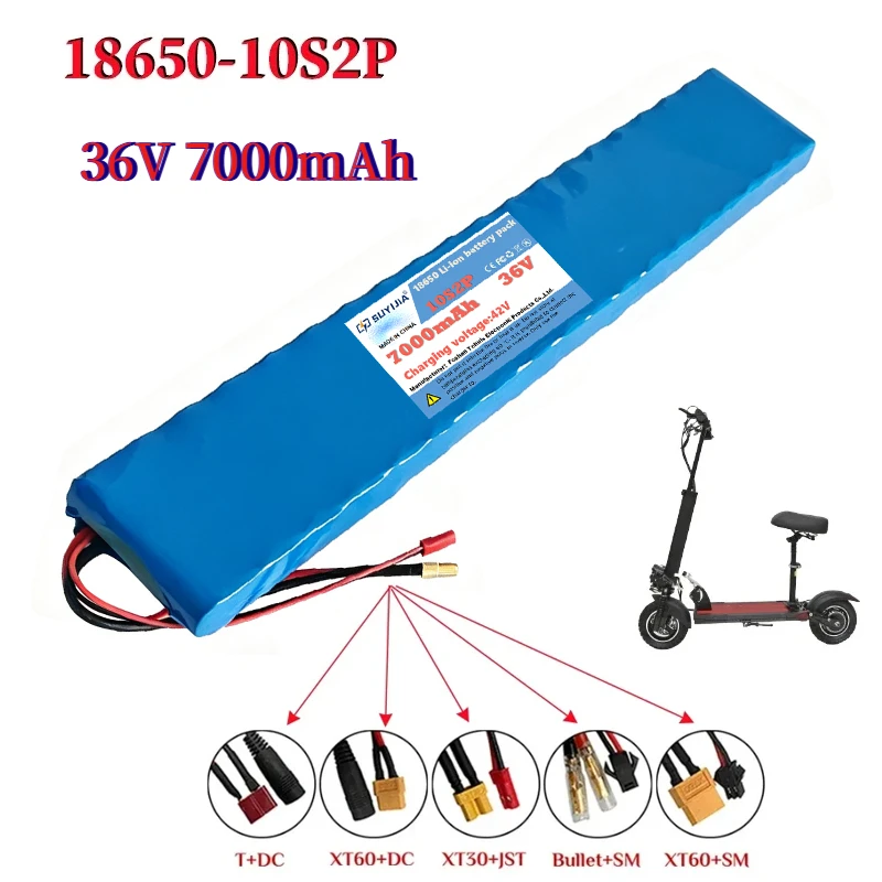 36V 7Ah Lithium-ion Battery Pack for Electric Scooter 18650-10S2P Configuration 500W Max Discharge Long-lasting Replacement