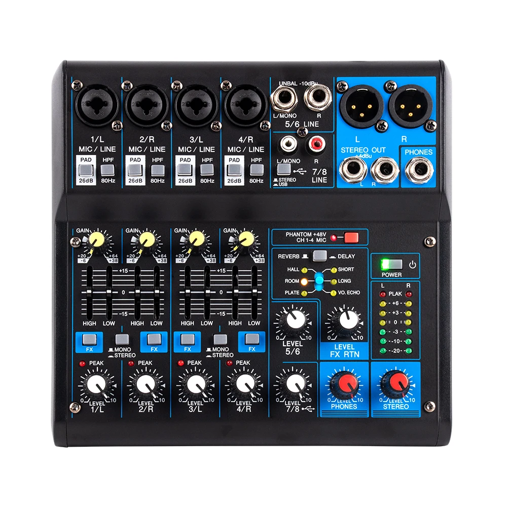 Imagem -06 - Professional Audio Mixing Console Phantom Power Channel Mixer Bluetooth Usb Record pc 48v Interface de Áudio