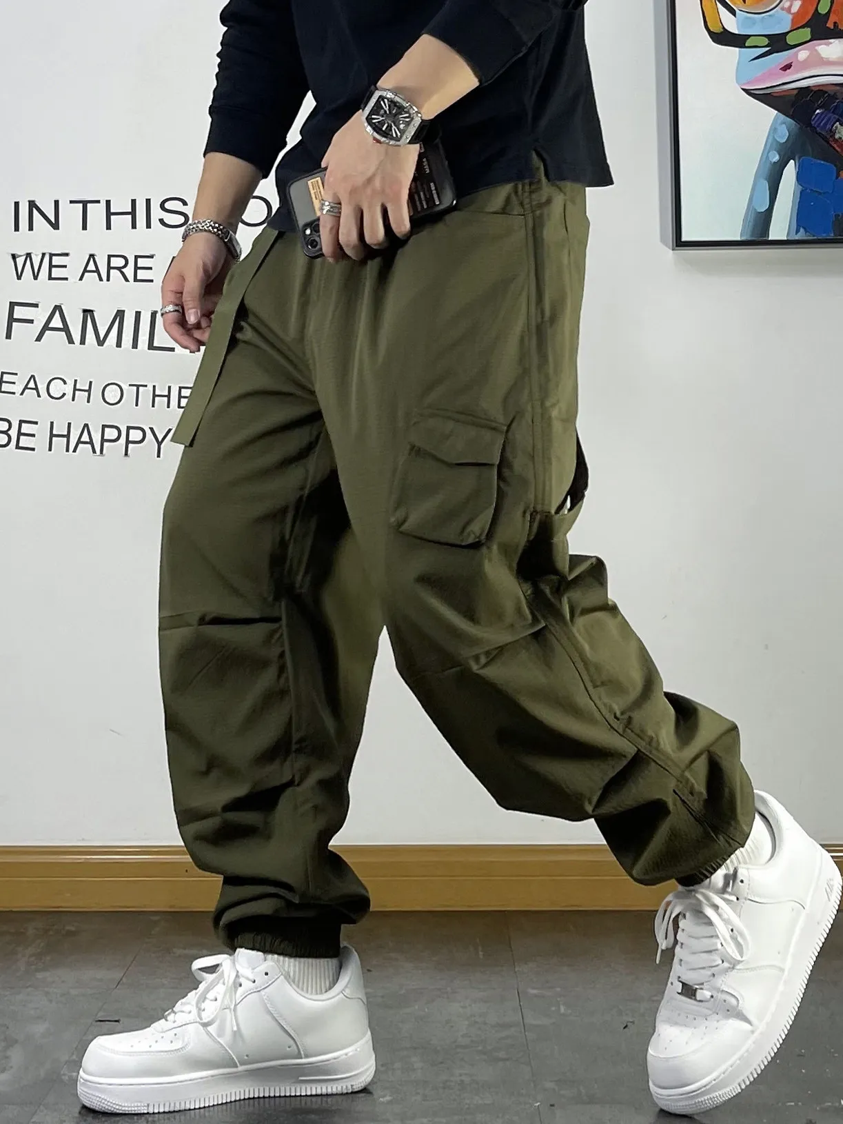 

Мужские брюки-карго в американском ретро-стиле, свободного кроя, с поясом, повседневные, осенние, молодежные, для отдыха, с множеством карманов, с вышитым логотипом